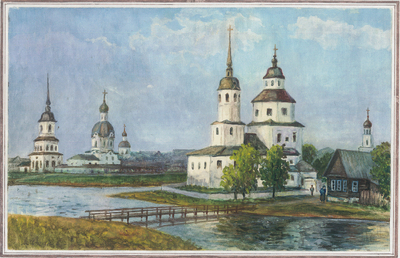 Троицкая церковь на Торговой площади. Церковь Вознесенского женского монастыря. Преображенская церковь на о. Дятлинка.  Великие Луки в конце XIX века.
