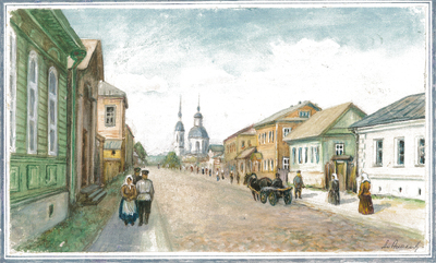 Собор Богоявления Господня (Никольская церковь). Никольская улица (ныне проспект Ленина). Великие Луки в XIX веке.